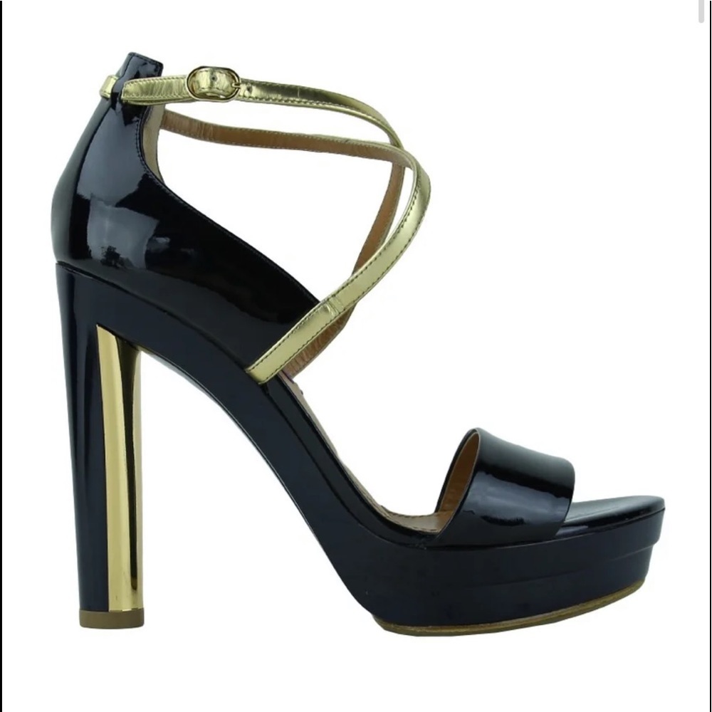 Black & Gold Strappy Platform High Heel Sandal